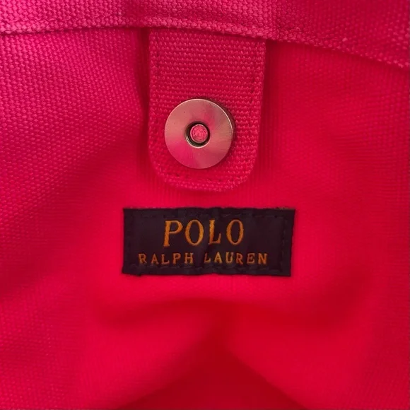 SOLD❗️ Polo Ralph Lauren Small Canvas Tote Big Pony Logo White Blue Preppy Bag - Picture 10 of 11